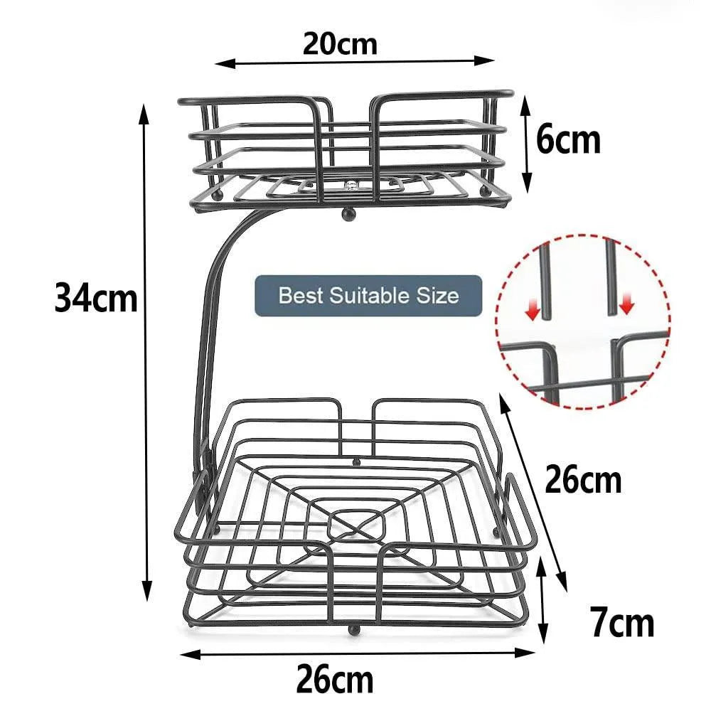 2-Tier Black Iron Fruit Basket for Kitchen