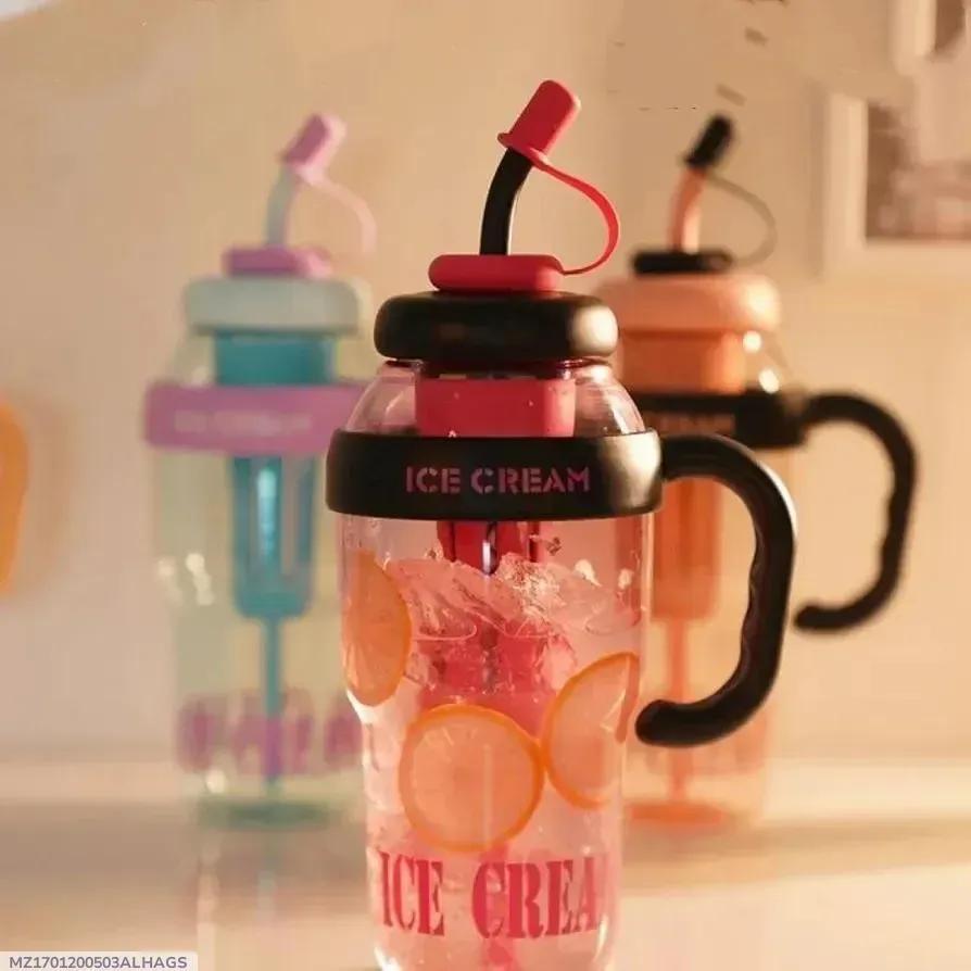 Ice Cream Water Bottle with Straw Handle, ABS Plastic, Leak Proof, Lightweight, Durable, Stylish Design, New Arrival, Best Price in Pakistan