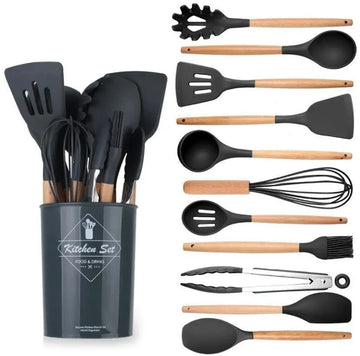 10-Piece Stainless Steel Kitchen Set with Wooden Handles