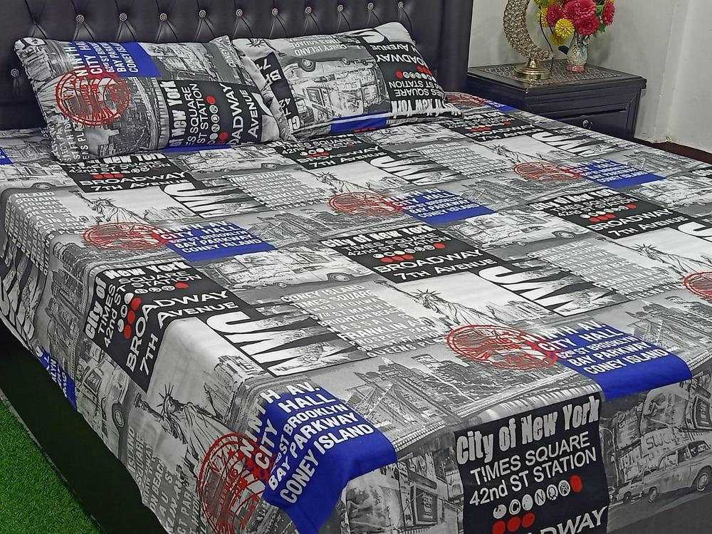 New York City Cotton Printed Double Bedsheet Set